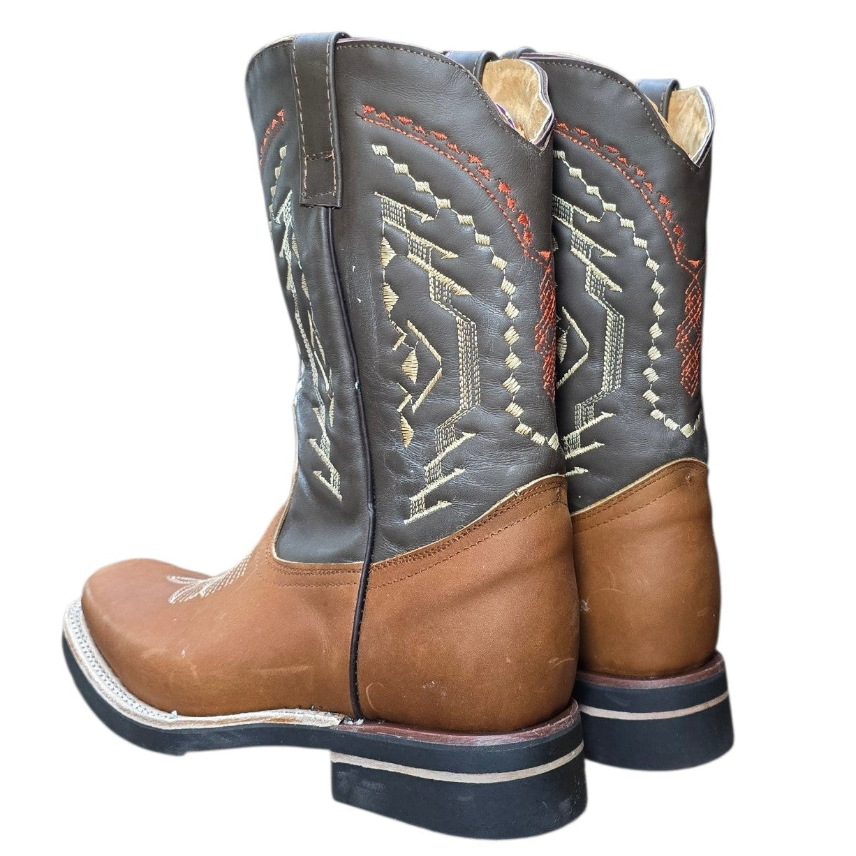 Cowboy Boots (0112) - 12" Rodeo Toe Brown Leather w/ Western Stitching