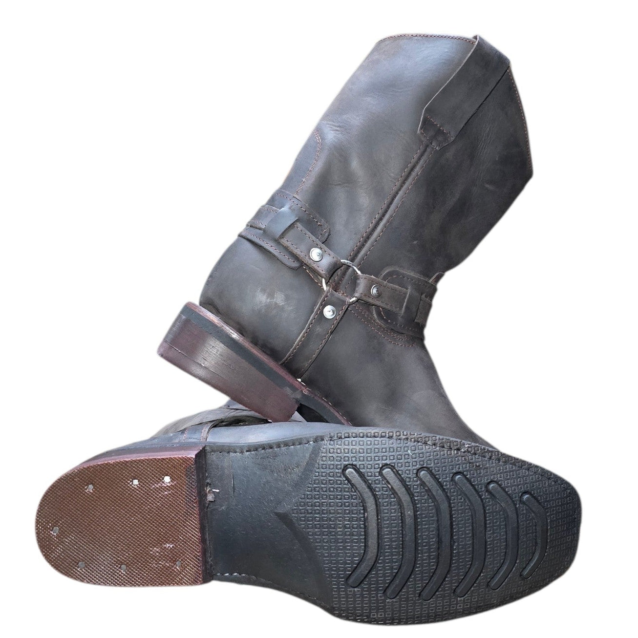 Unisex Boots (0113) - 11.5" Harness Dark Brown Leather w/ Rodeo Toe