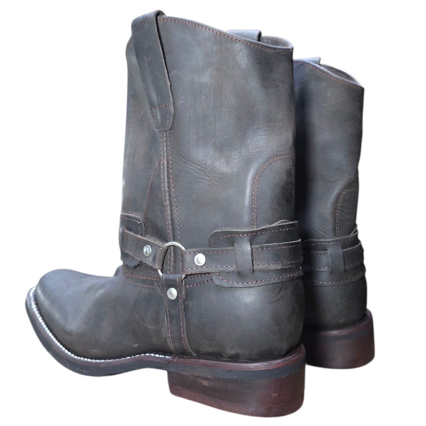 Unisex Boots (0113) - 11.5" Harness Dark Brown Leather w/ Rodeo Toe