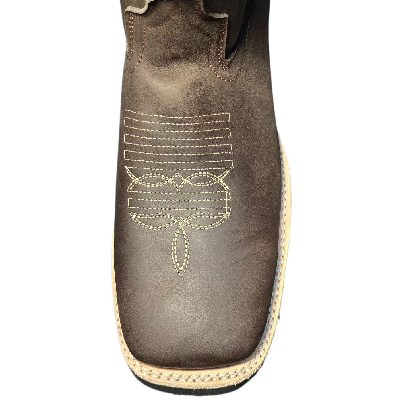 Cowboy Boots (0114) - 12" Square Toe Brown Leather w/ Western Stitching