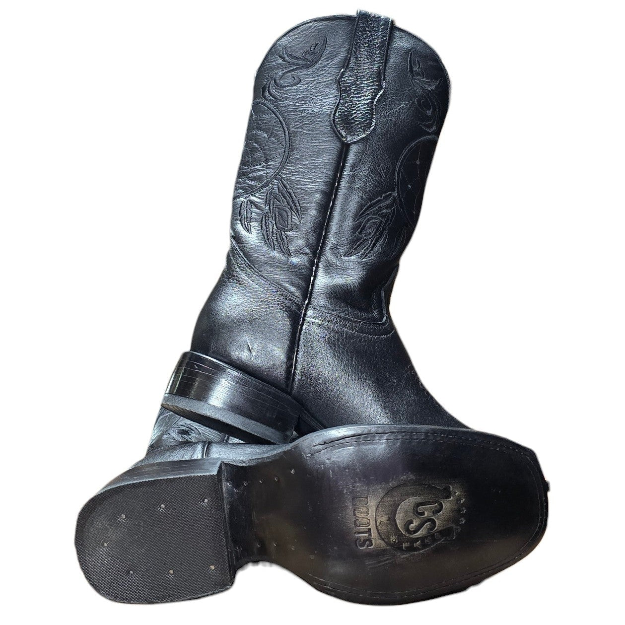 Cowboy Boots (0149) - 14.5" Black Leather w/ Western Stitching and Square Toe