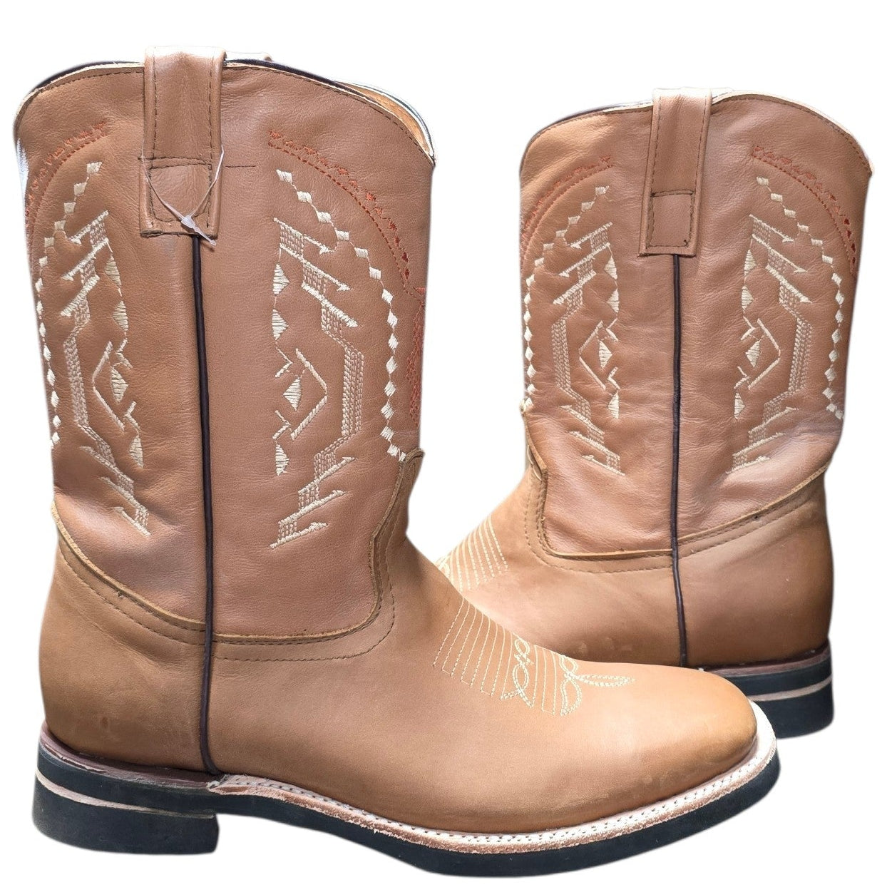 Cowboy Boots (0156) - 12.5" Light Brown Leather w/ Western Stitching & Square Toe