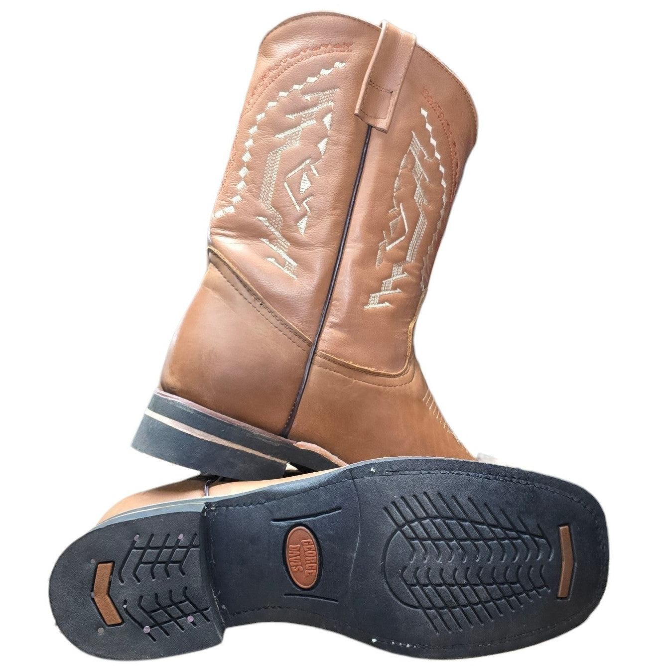Cowboy Boots (0156) - 12.5" Light Brown Leather w/ Western Stitching & Square Toe