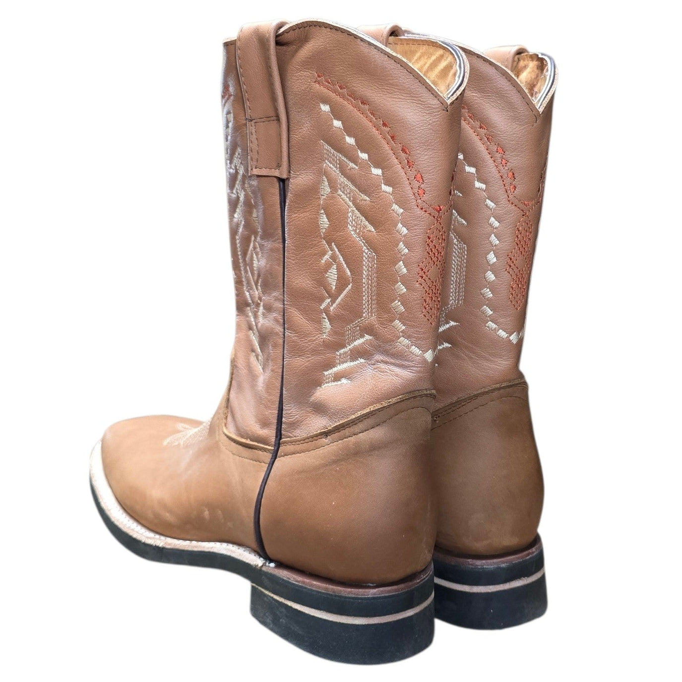 Cowboy Boots (0156) - 12.5" Light Brown Leather w/ Western Stitching & Square Toe
