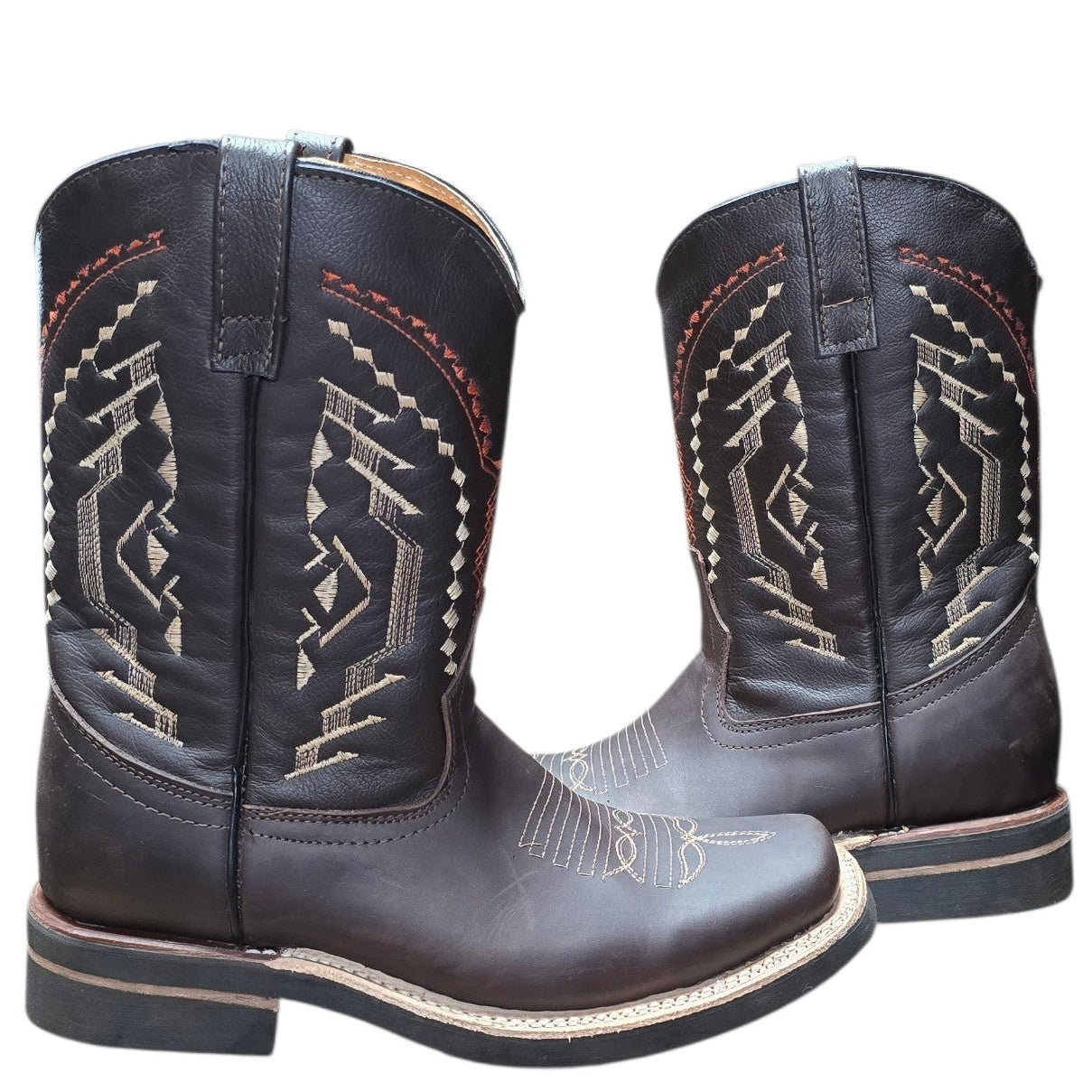 Cowboy Boots (0155) - 12" Dark Brown Leather w/ Western Stitching & Rodeo Toe