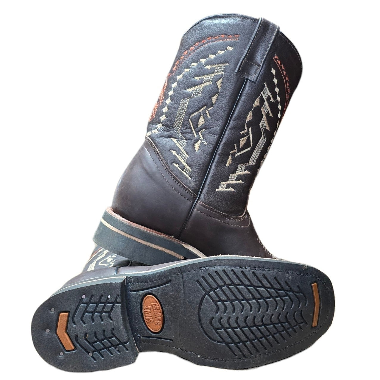 Cowboy Boots (0155) - 12" Dark Brown Leather w/ Western Stitching & Rodeo Toe