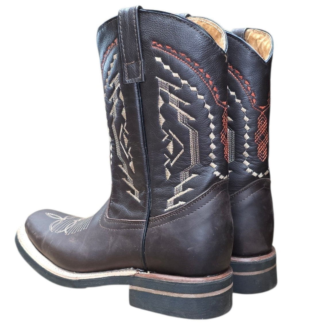 Cowboy Boots (0155) - 12" Dark Brown Leather w/ Western Stitching & Rodeo Toe