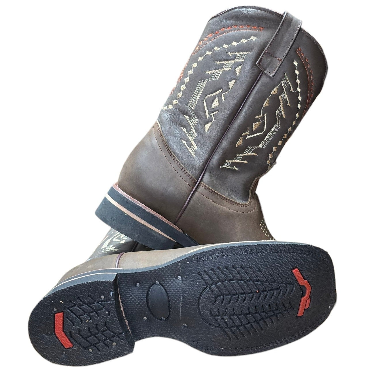 Cowboy Boots (0153) - 12" Brown Leather w/ Western Stitching & Square Toe