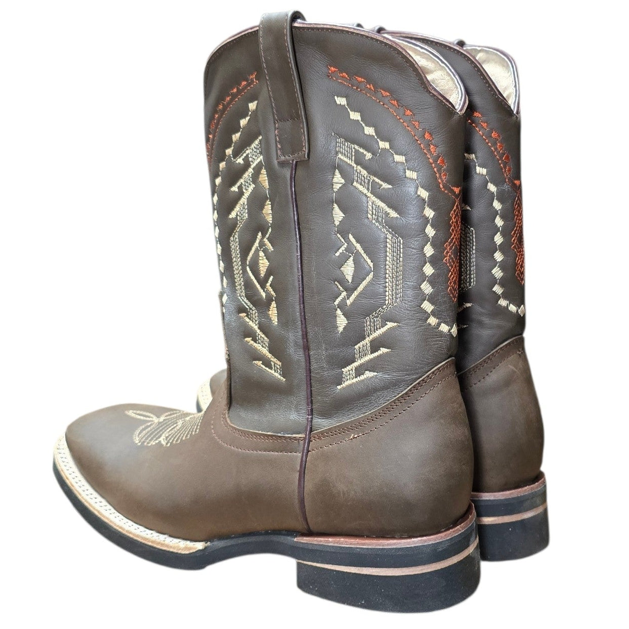 Cowboy Boots (0153) - 12" Brown Leather w/ Western Stitching & Square Toe