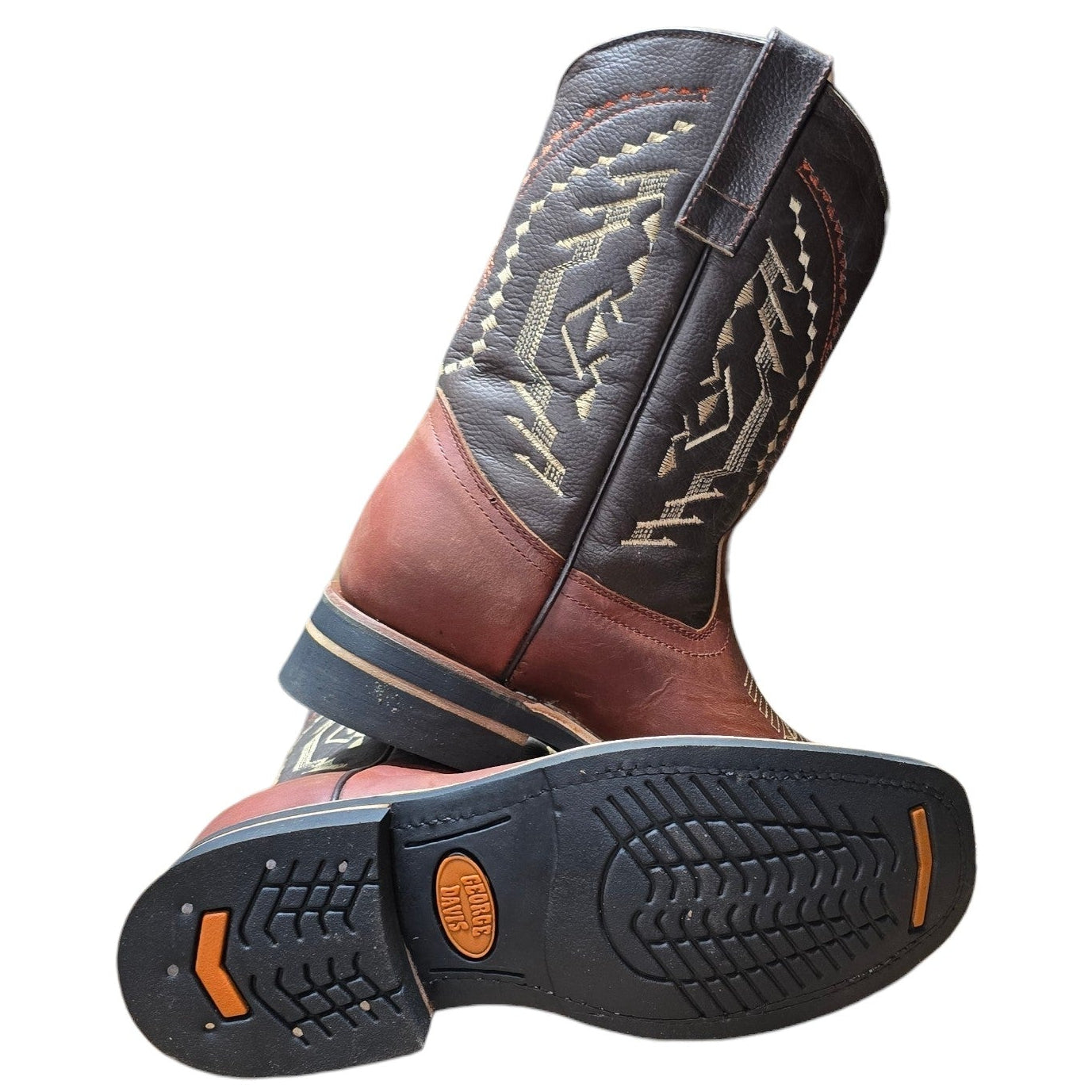 Cowboy Boots (0154) - 12" Burgundy & Black Leather w/ Rodeo Toe