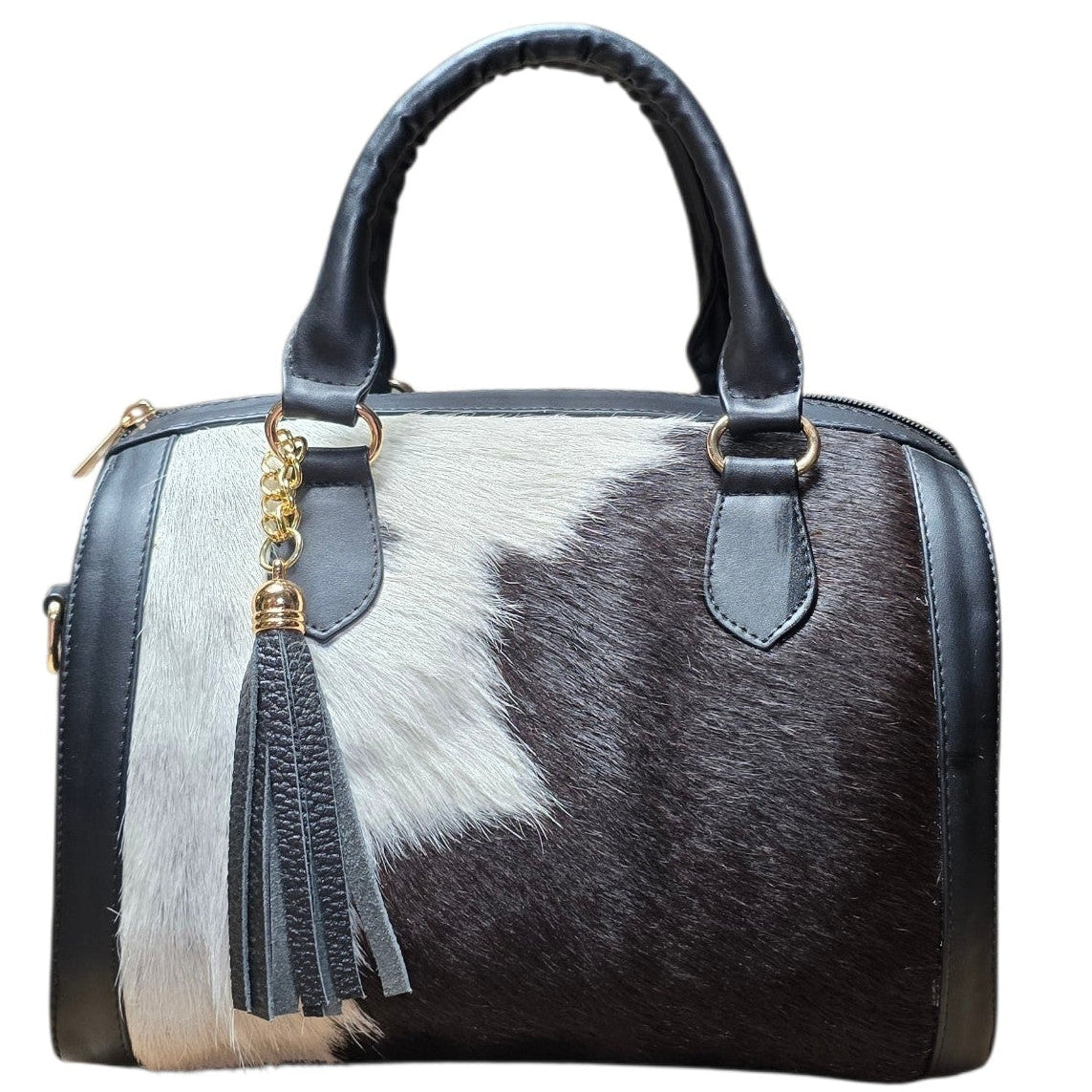 Handmade Leather Bag (0023) - Black Leather Bag w/ Genuine Cowhide (Extra Strap Included)