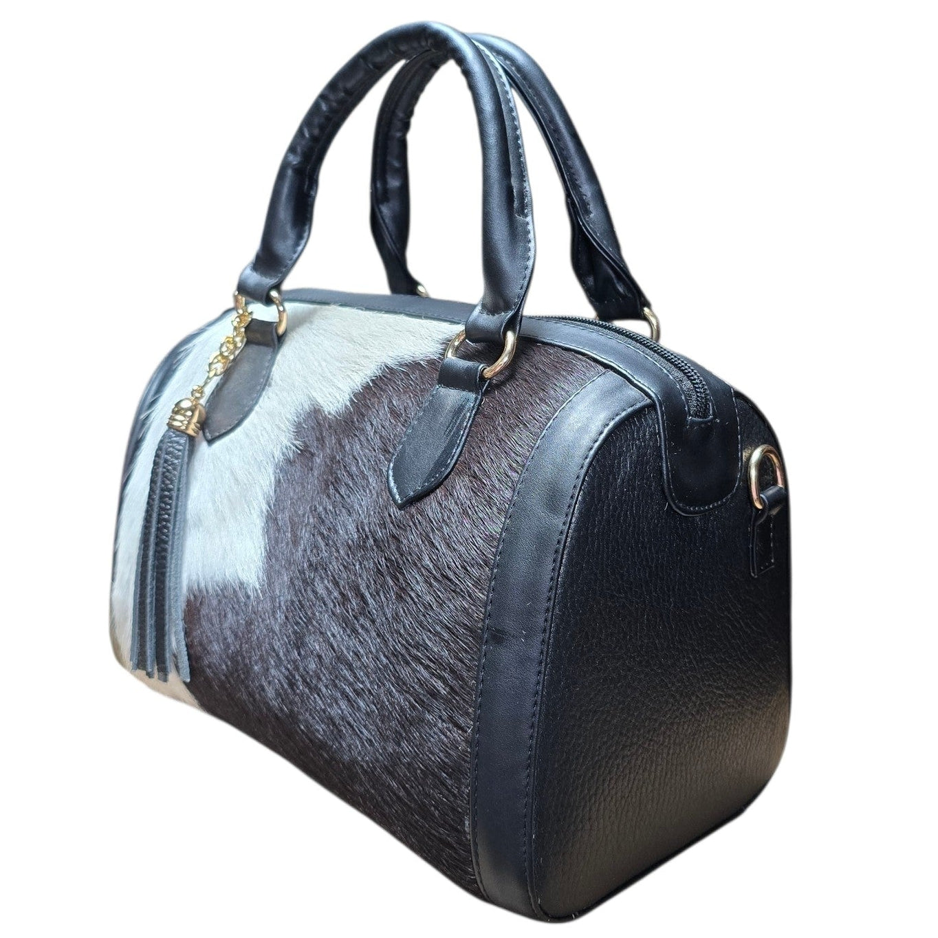 Handmade Leather Bag (0023) - Black Leather Bag w/ Genuine Cowhide (Extra Strap Included)