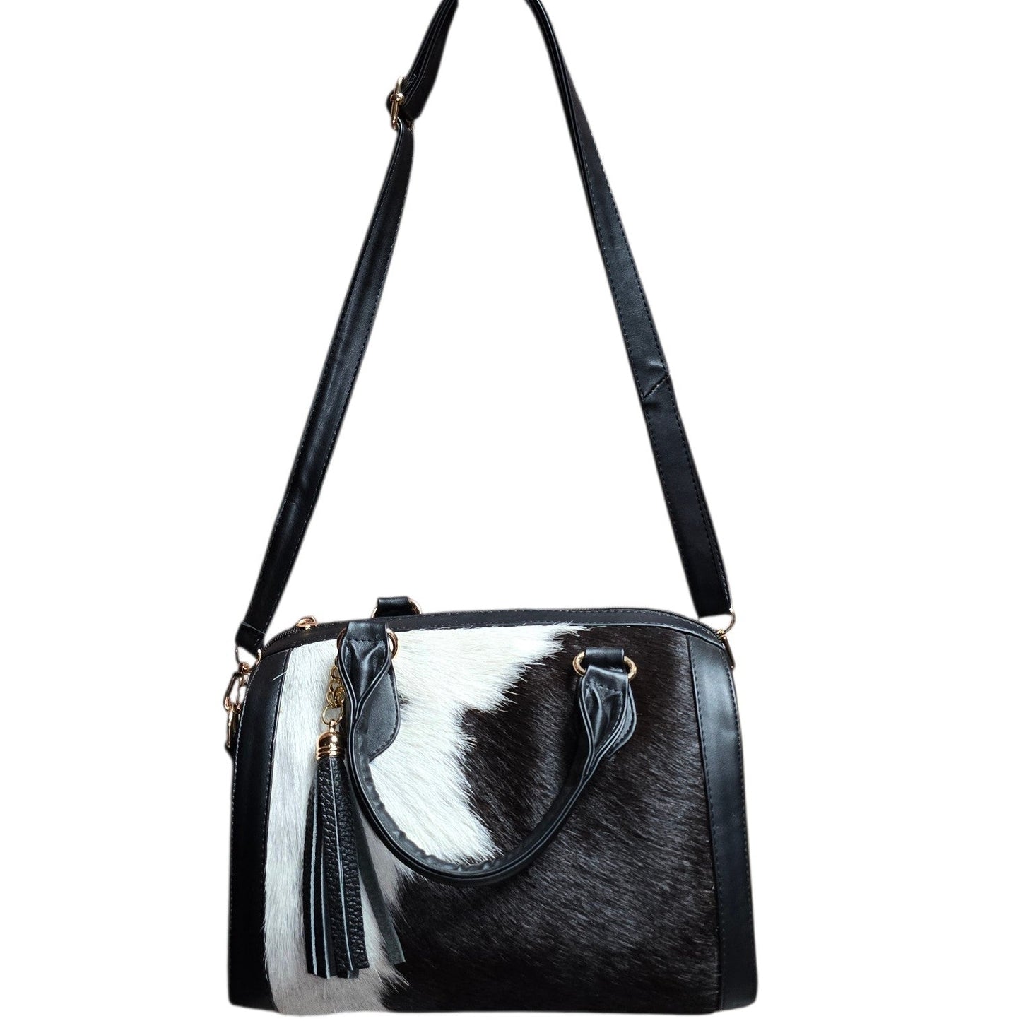 Handmade Leather Bag (0023) - Black Leather Bag w/ Genuine Cowhide (Extra Strap Included)
