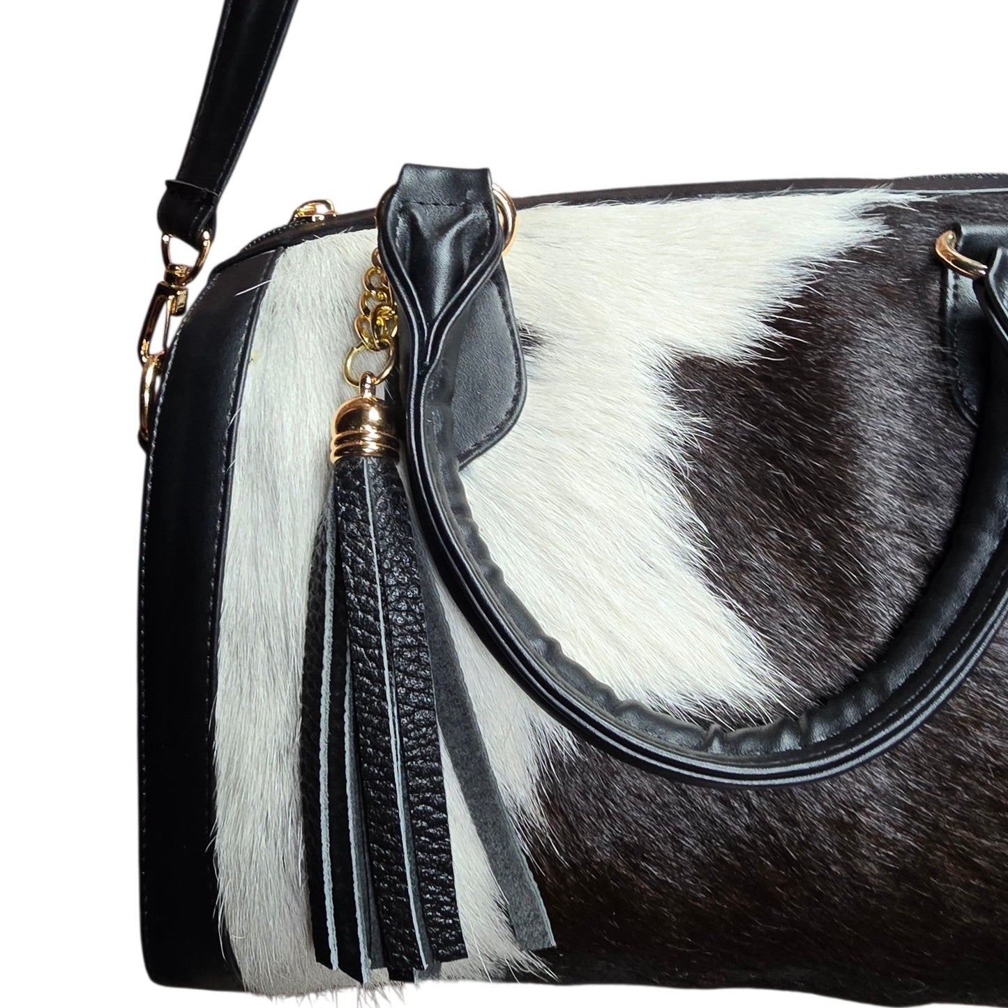 Handmade Leather Bag (0023) - Black Leather Bag w/ Genuine Cowhide (Extra Strap Included)