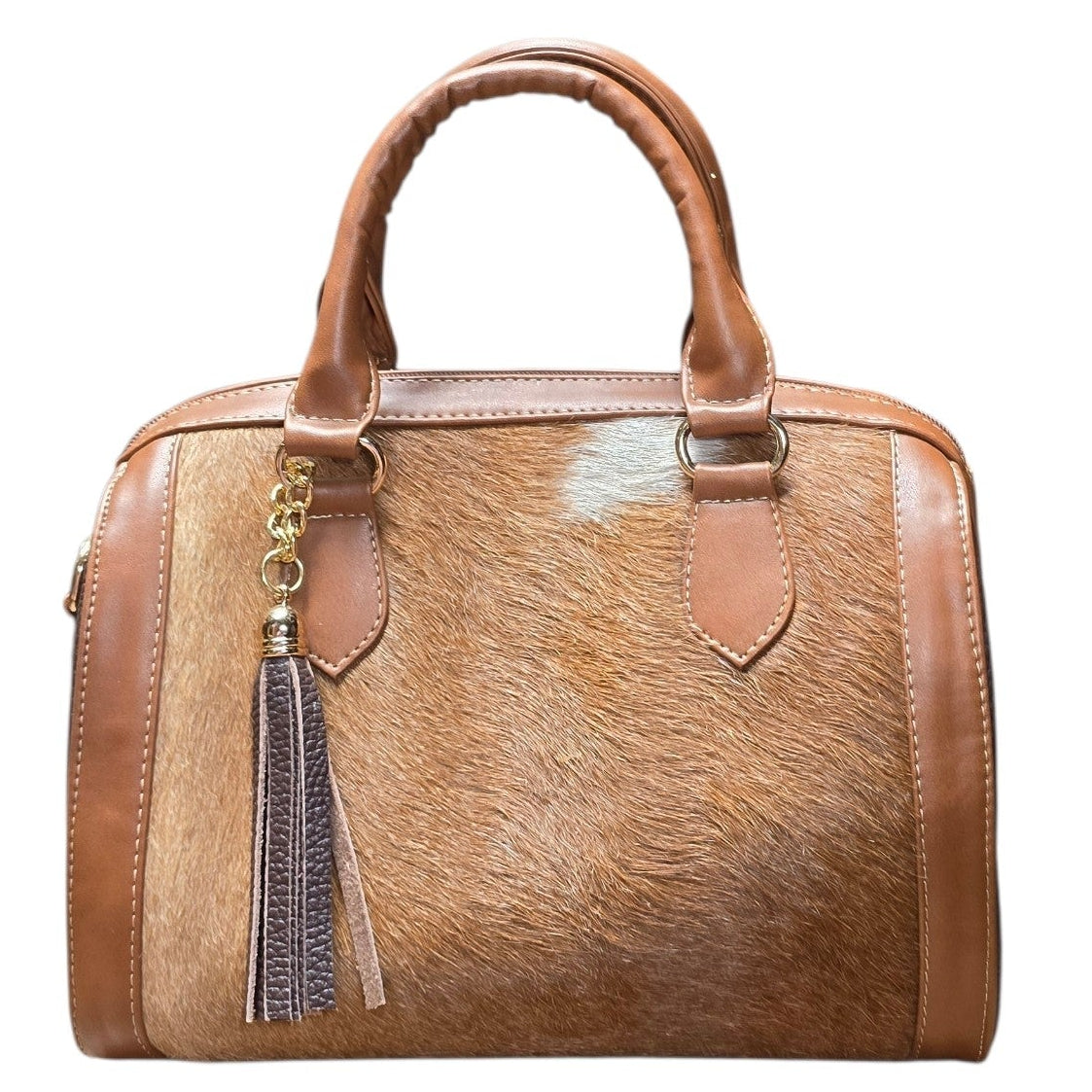 Handmade Leather Bag (0024)- Brown Leather w/ Genuine Cowhide (Extra Strap Included)
