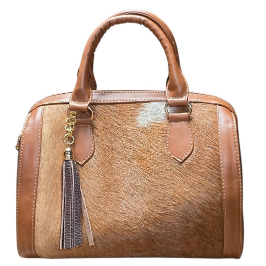 Handmade Leather Bag (0024)- Brown Leather w/ Genuine Cowhide (Extra Strap Included)