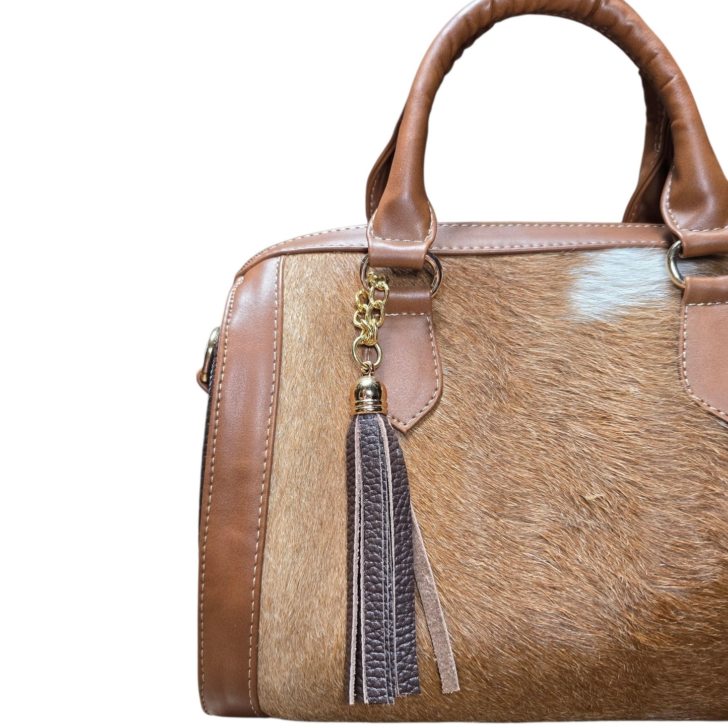 Handmade Leather Bag (0024)- Brown Leather w/ Genuine Cowhide (Extra Strap Included)