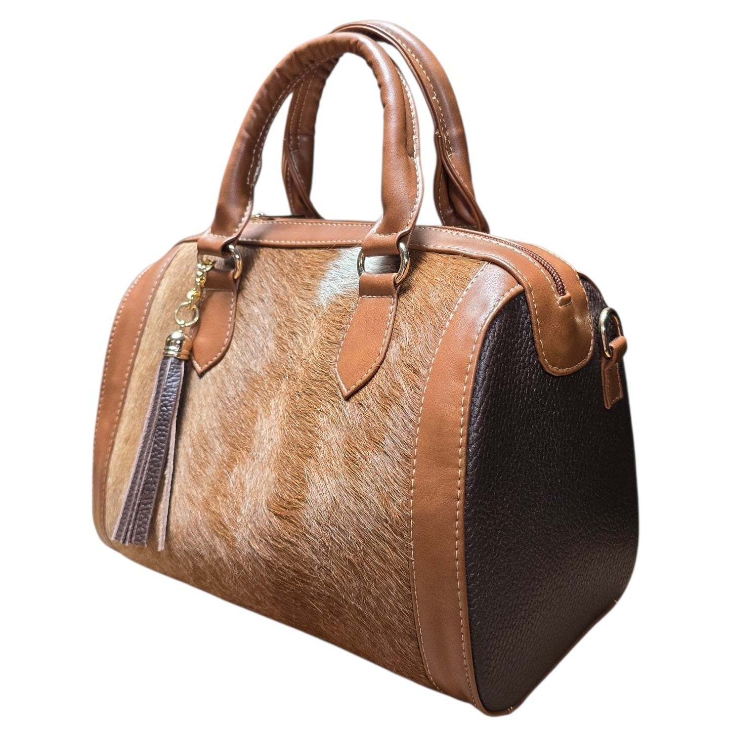 Handmade Leather Bag (0024)- Brown Leather w/ Genuine Cowhide (Extra Strap Included)