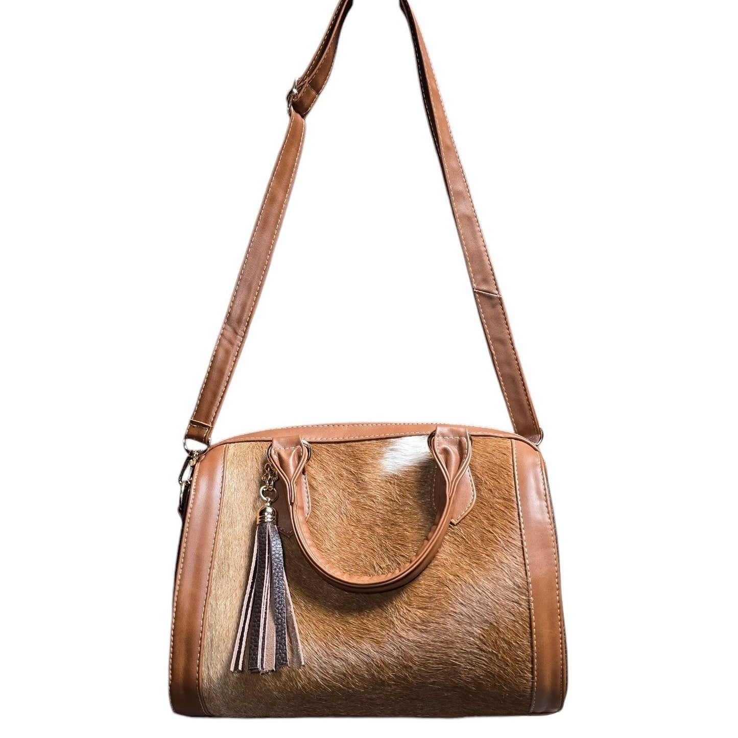 Handmade Leather Bag (0024)- Brown Leather w/ Genuine Cowhide (Extra Strap Included)