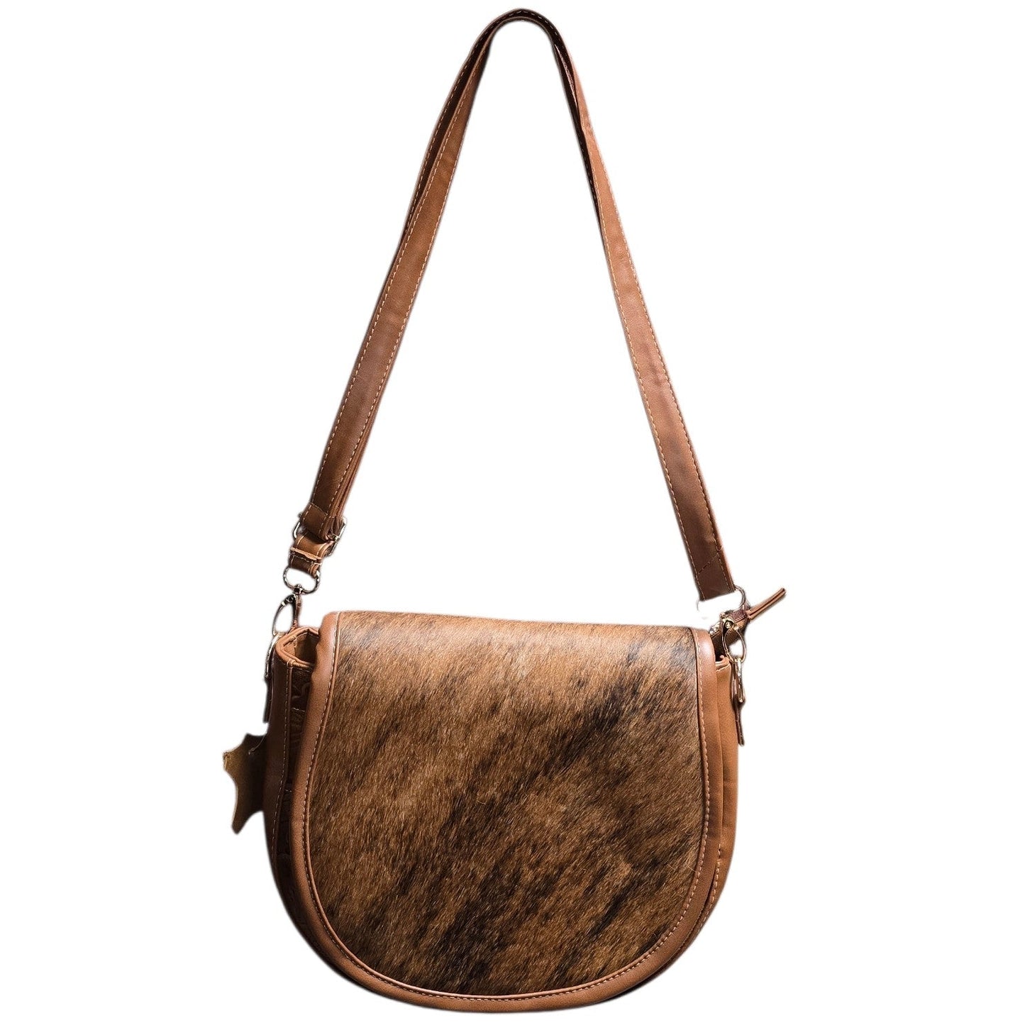 Handmade Leather Bag (0022) - Brown Hand Tooled Leather w/ Genuine Cowhide