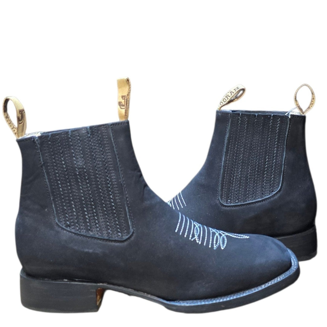 Unisex Western Ankle Boot (0029) - 7.5" Black Suede Square Toe