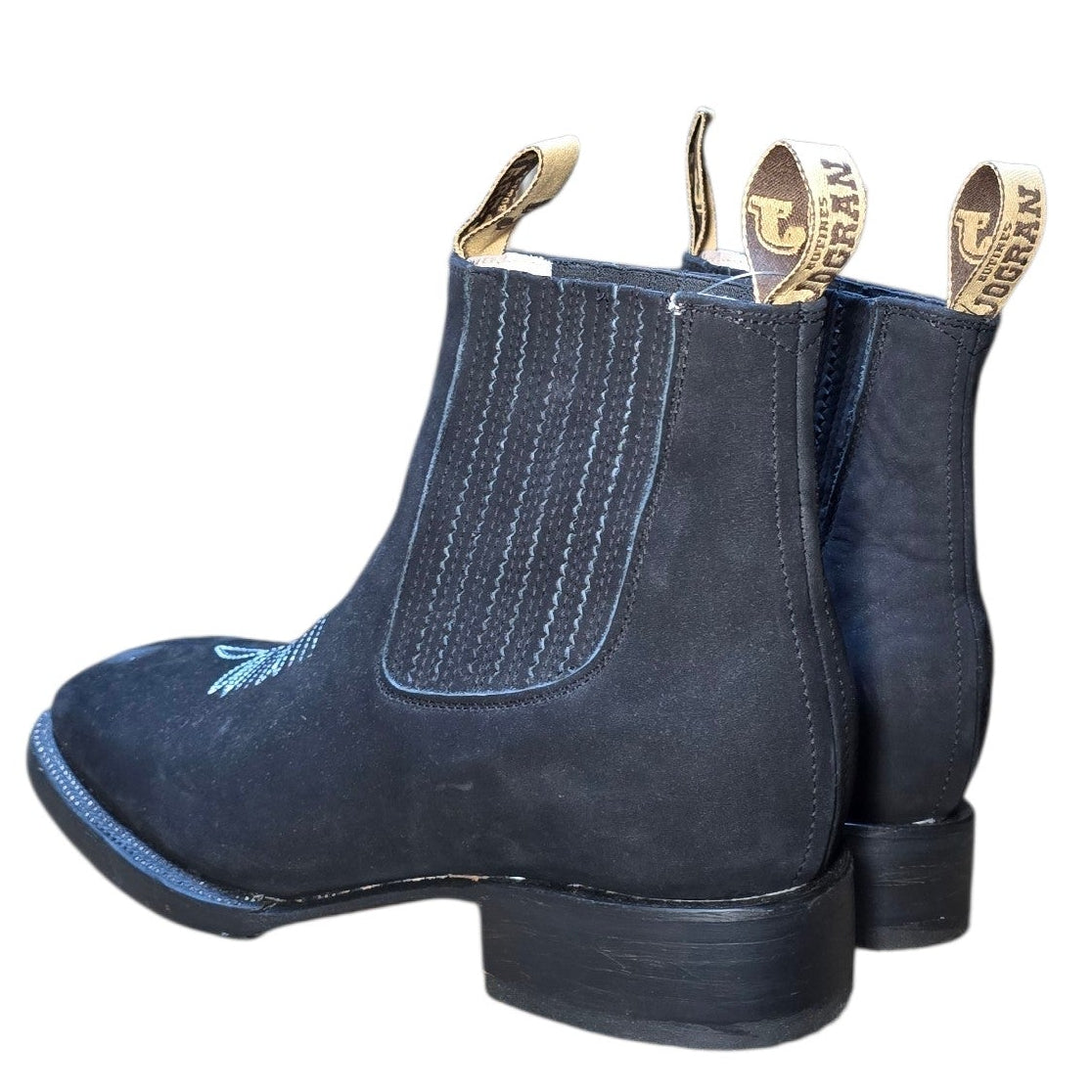 Unisex Western Ankle Boot (0029) - 7.5" Black Suede Square Toe