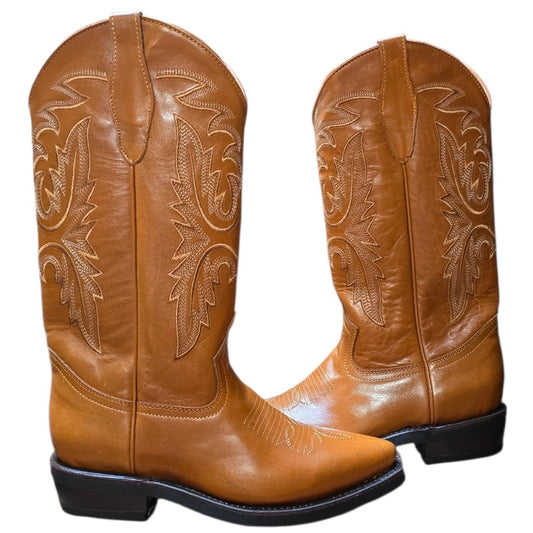 Cowboy Boots (0157) - 15" Caramel Leather w/ Western Stitching & Snip Toe
