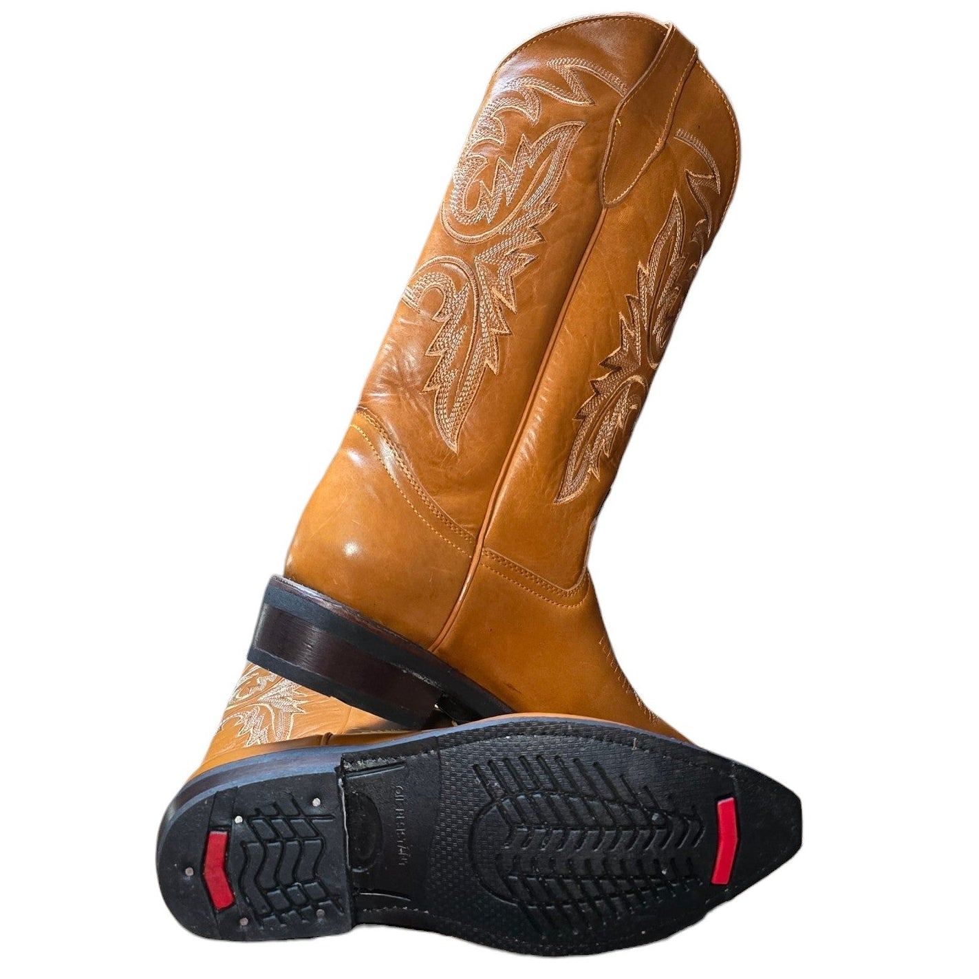 Cowboy Boots (0157) - 15" Caramel Leather w/ Western Stitching & Snip Toe