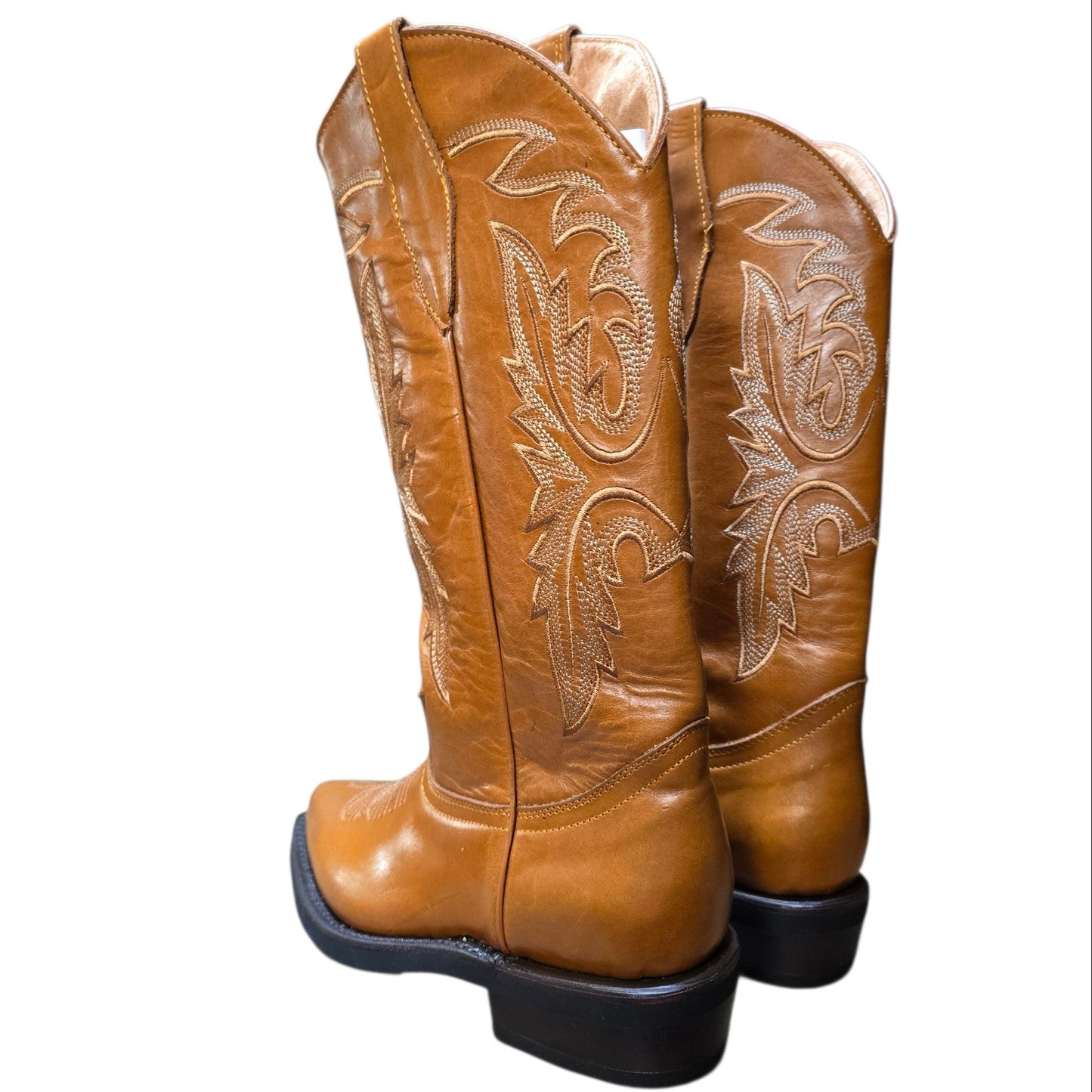 Cowboy Boots (0157) - 15" Caramel Leather w/ Western Stitching & Snip Toe