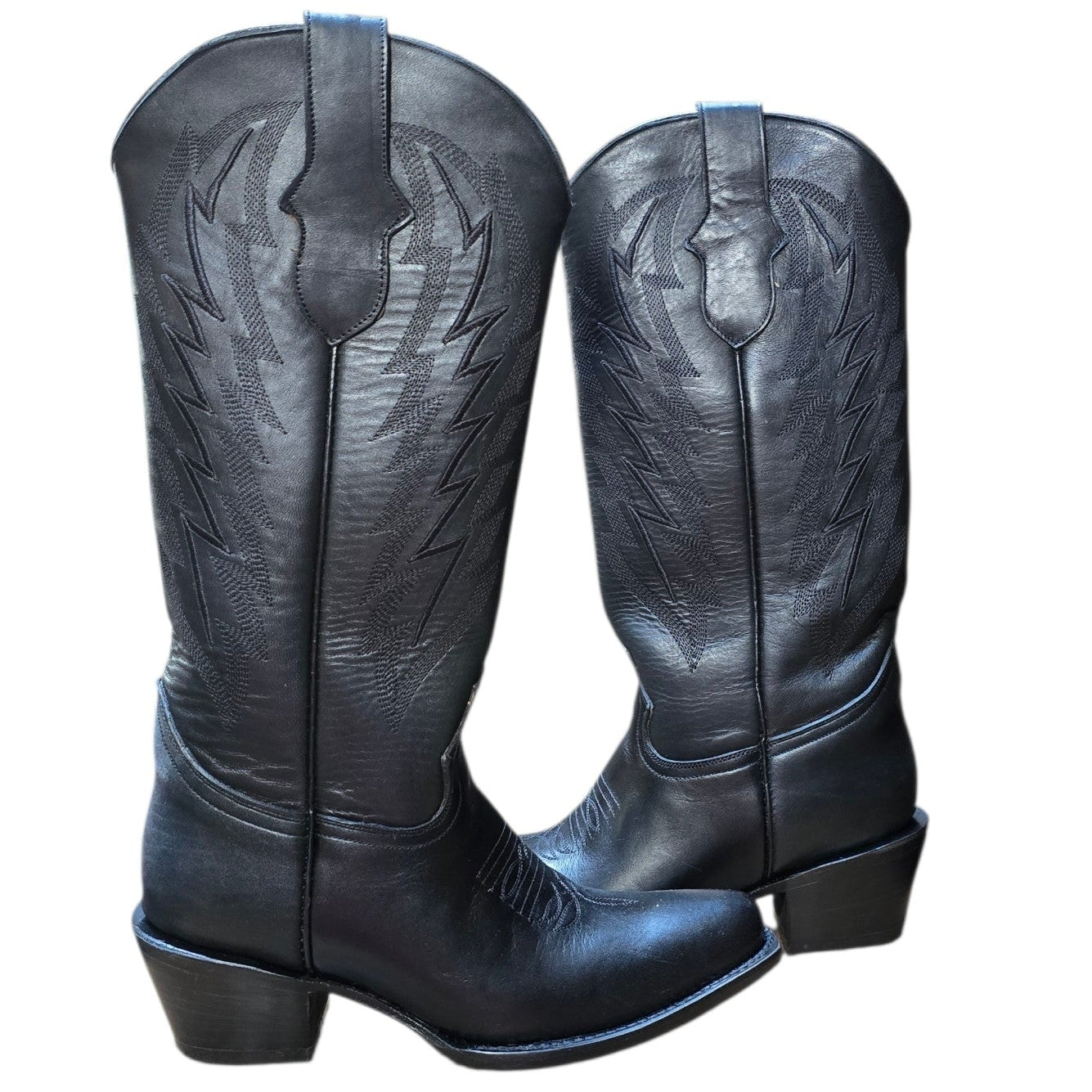 Cowboy Boots (0158) -16" Black Leather w/ Black Western Stitching & Snip Toe