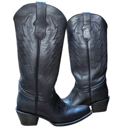 Cowboy Boots (0158) -16" Black Leather w/ Black Western Stitching & Snip Toe