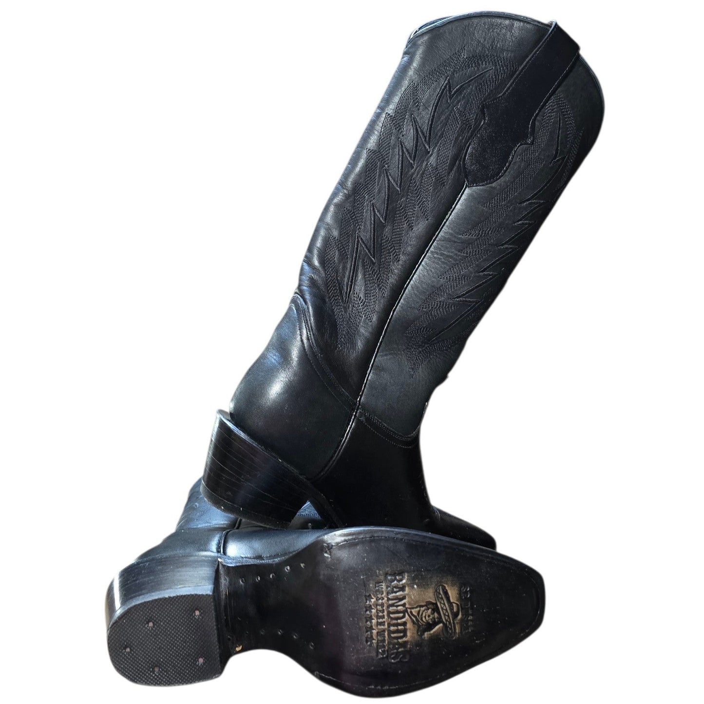 Cowboy Boots (0158) -16" Black Leather w/ Black Western Stitching & Snip Toe