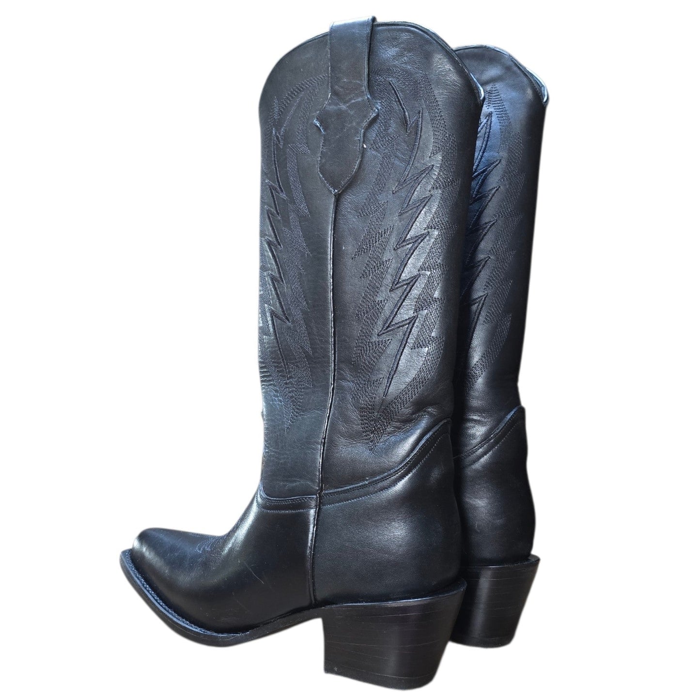 Cowboy Boots (0158) -16" Black Leather w/ Black Western Stitching & Snip Toe