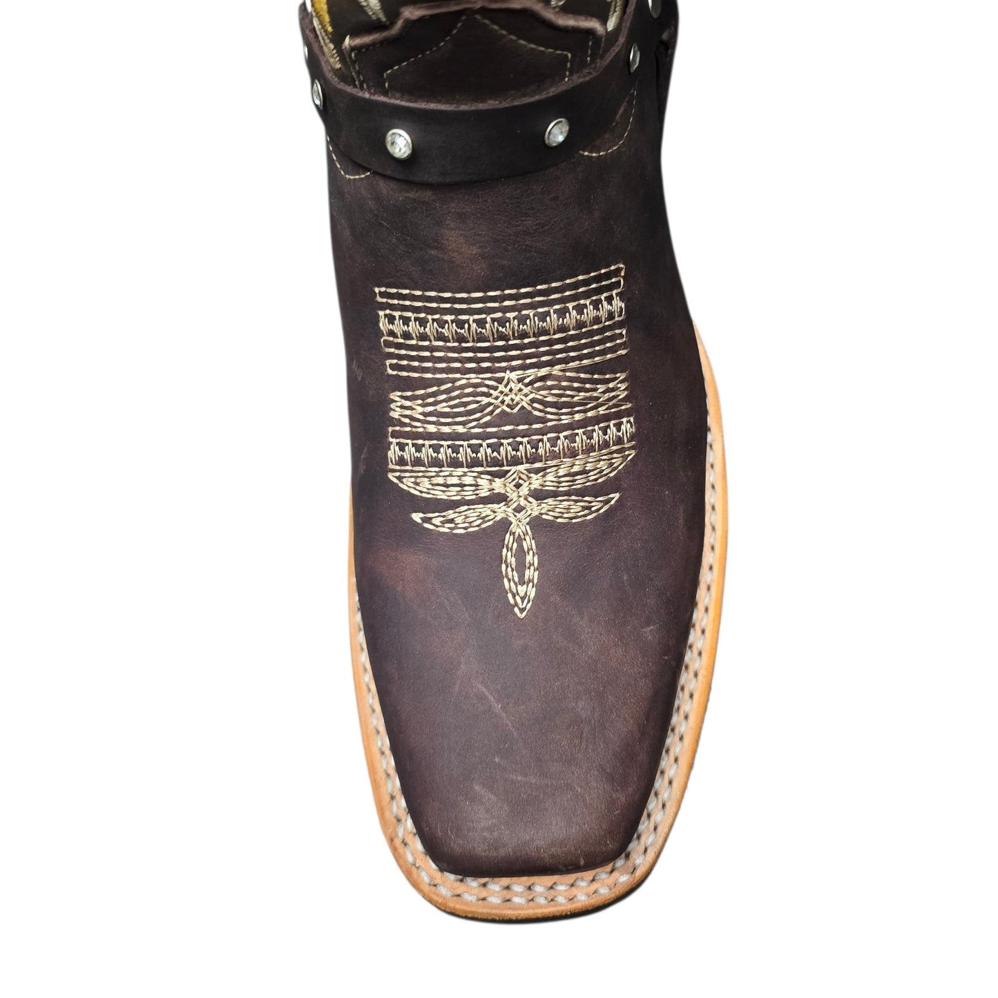 Cowboy Boots (0160) - 13" Brown Leather w/ Sunflower Stitching & Square Toe