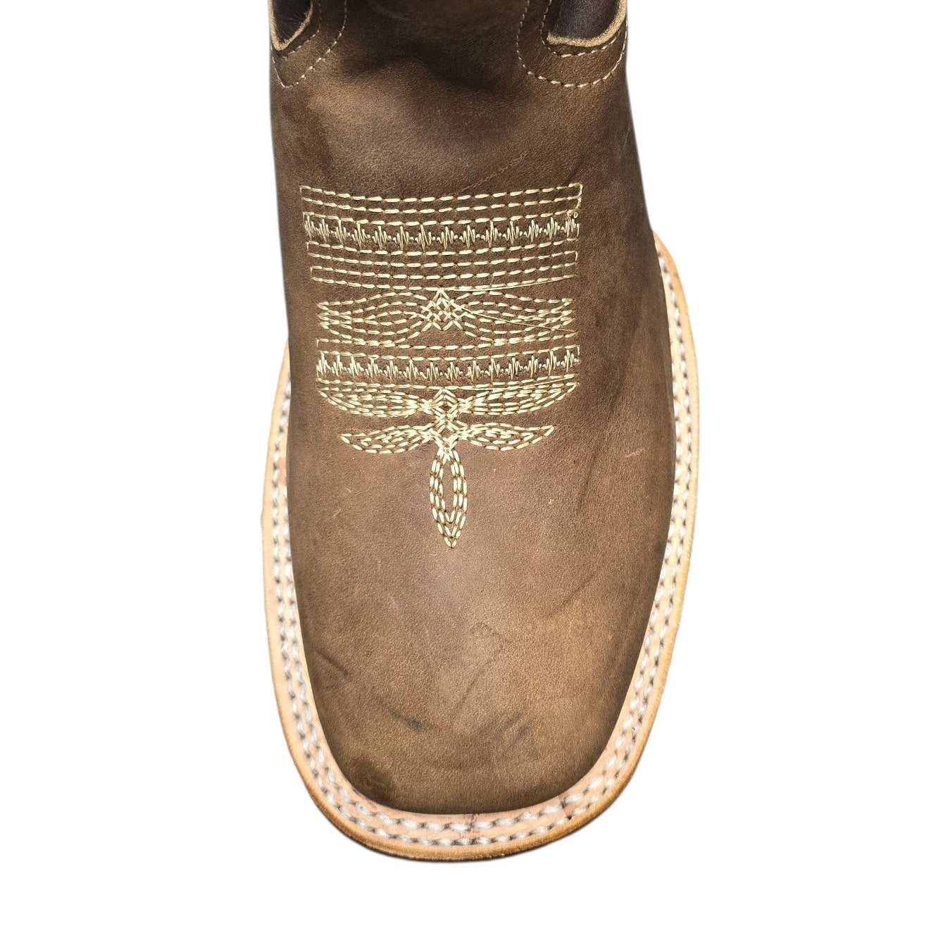 Cowboy Boots (0161) - 13" Brown Leather w/ Floral Stitching & Square Toe