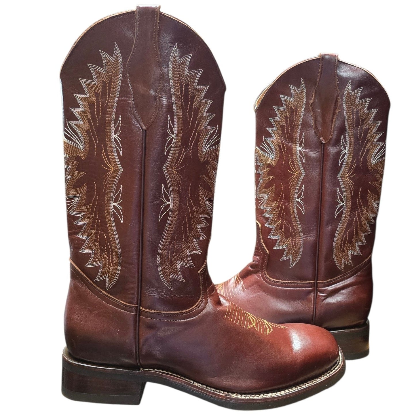 Cowboy Boots (0162) - 16" Mahogany Leather w/ Western Stitching & Square Toe