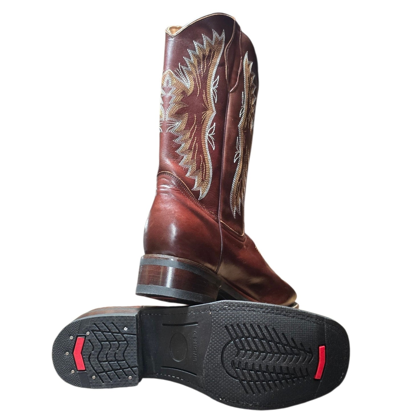 Cowboy Boots (0162) - 16" Mahogany Leather w/ Western Stitching & Square Toe