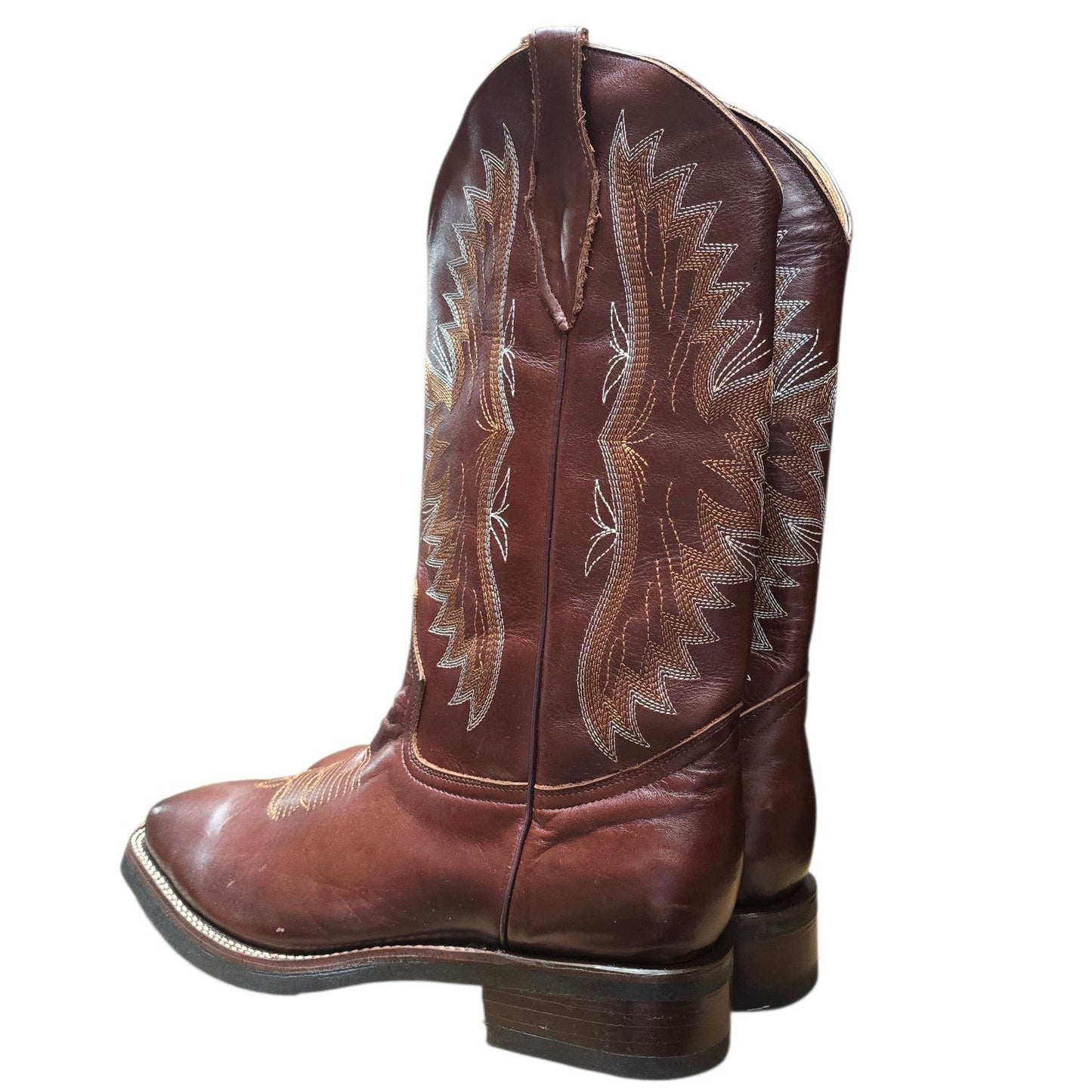 Cowboy Boots (0162) - 16" Mahogany Leather w/ Western Stitching & Square Toe
