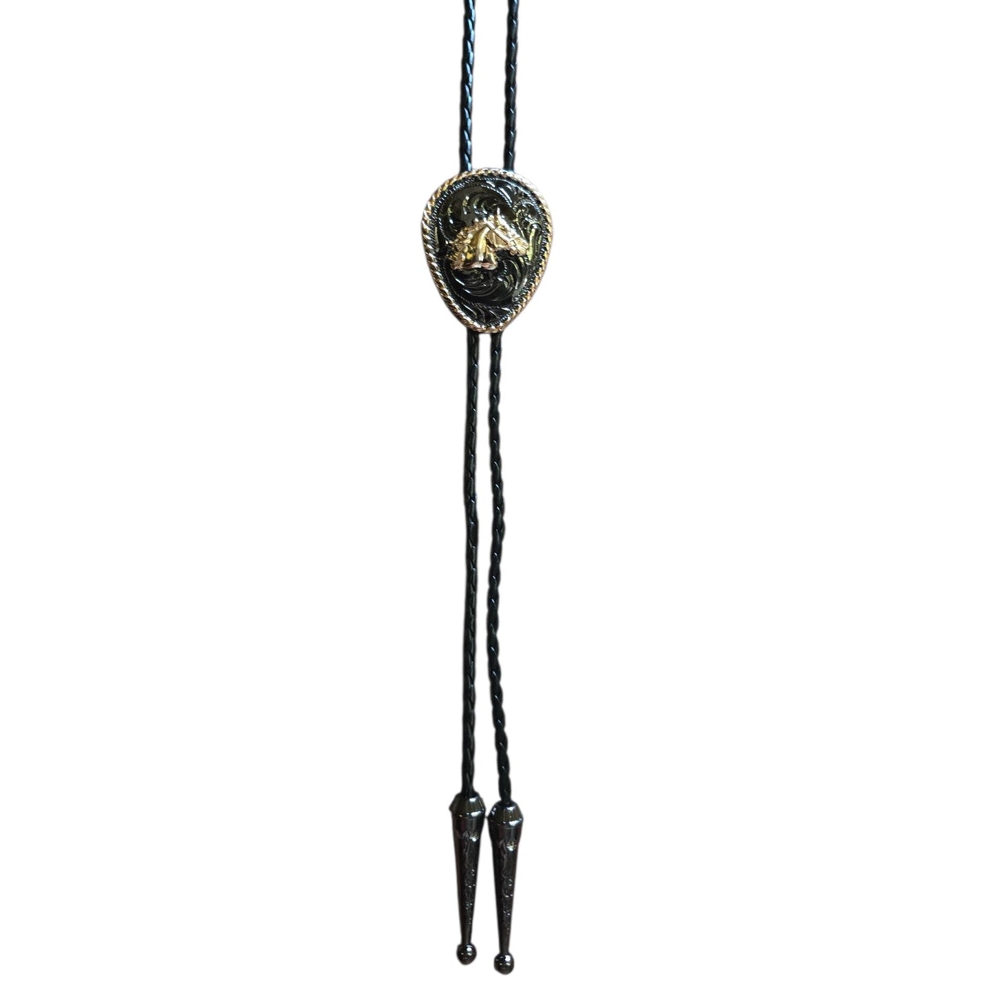 Western Bolo Tie (0076) - Black & Gold Horse Head