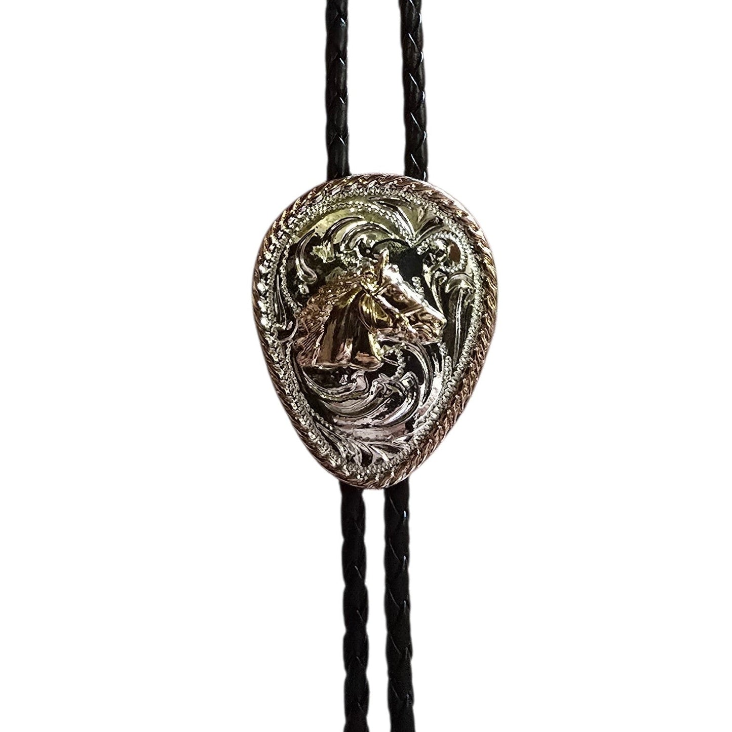 Western Bolo Tie (0077) - Silver & Gold Horse Head