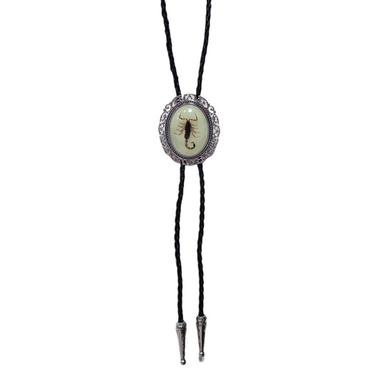 Western Bolo Tie (0056) - Silver w/ Genuine Scorpion (A)