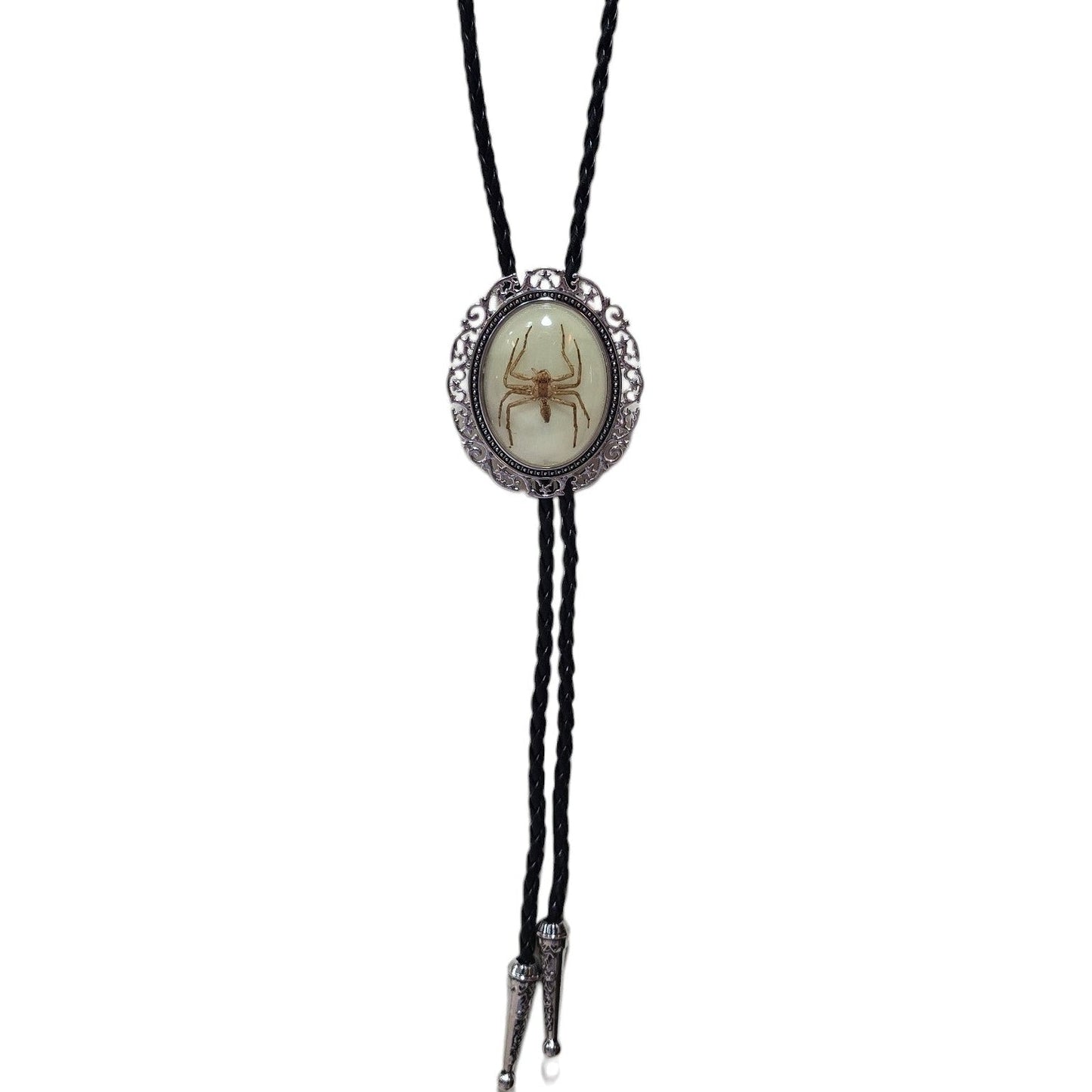 Western Bolo Tie (0079) - Silver w/ Genuine Spider