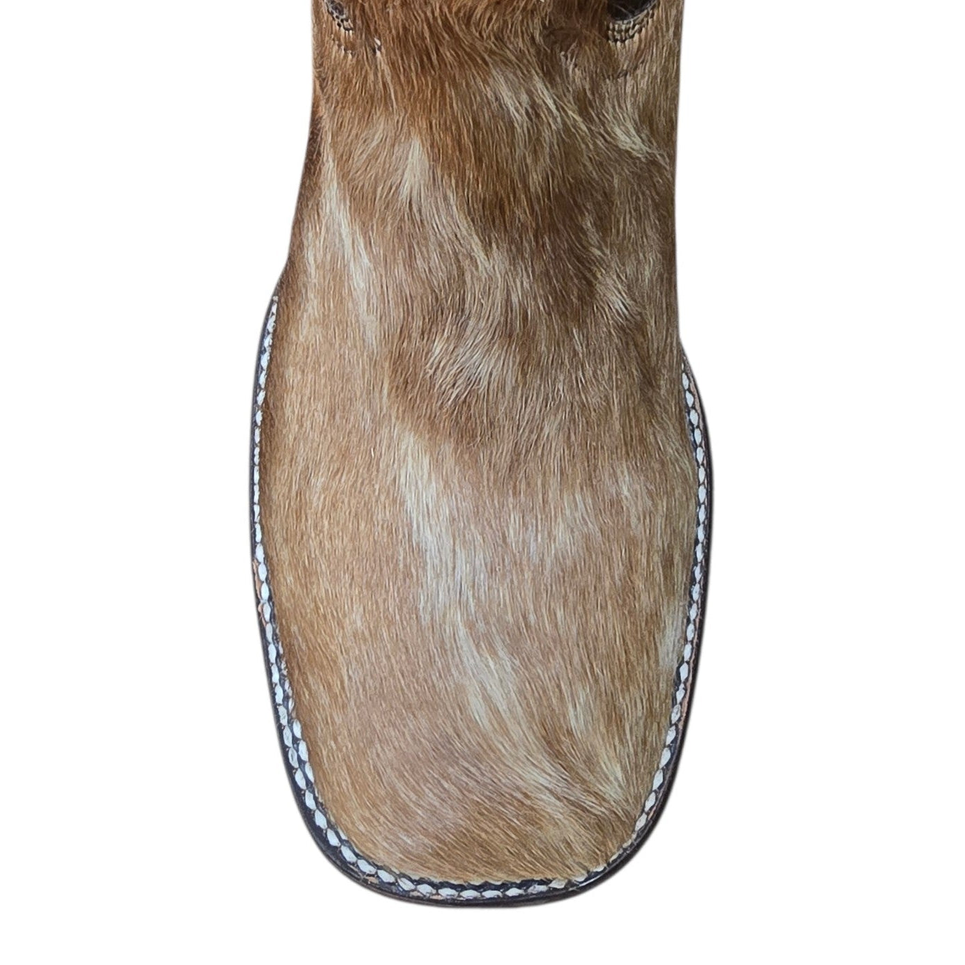 Cowboy Boots (0166) - 14" Genuine Cowhide & Brown Leather Boots w/ Mesh Stitching & Square Toe