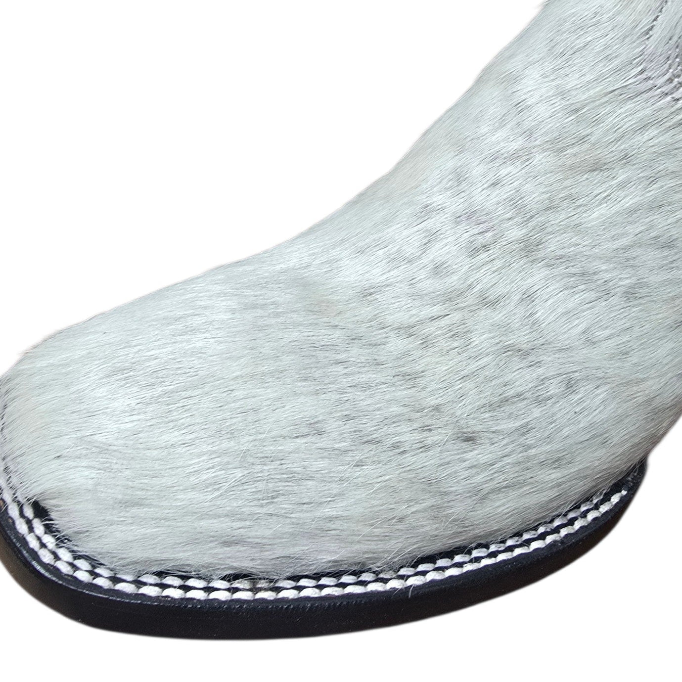 Cowboy Boots (0167) - 14" Genuine Cowhide & Black Leather Boots w/ Mesh Stitching & Square Toe