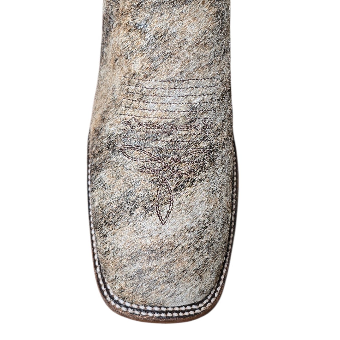 Cowboy Boots (0165) - 14" Genuine Cowhide & Brown Leather Boots w/ Western Stitching & Square Toe
