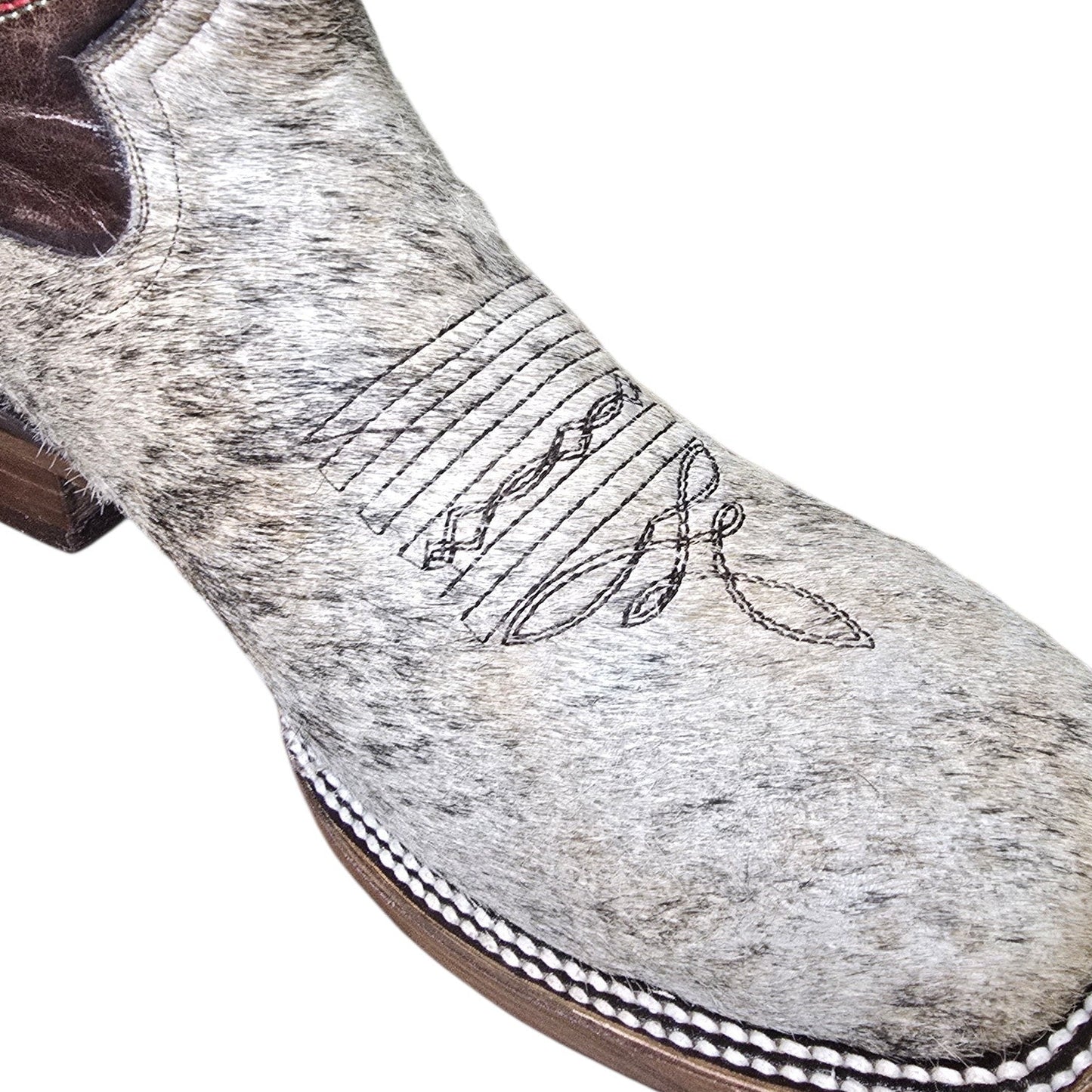 Cowboy Boots (0165) - 14" Genuine Cowhide & Brown Leather Boots w/ Western Stitching & Square Toe