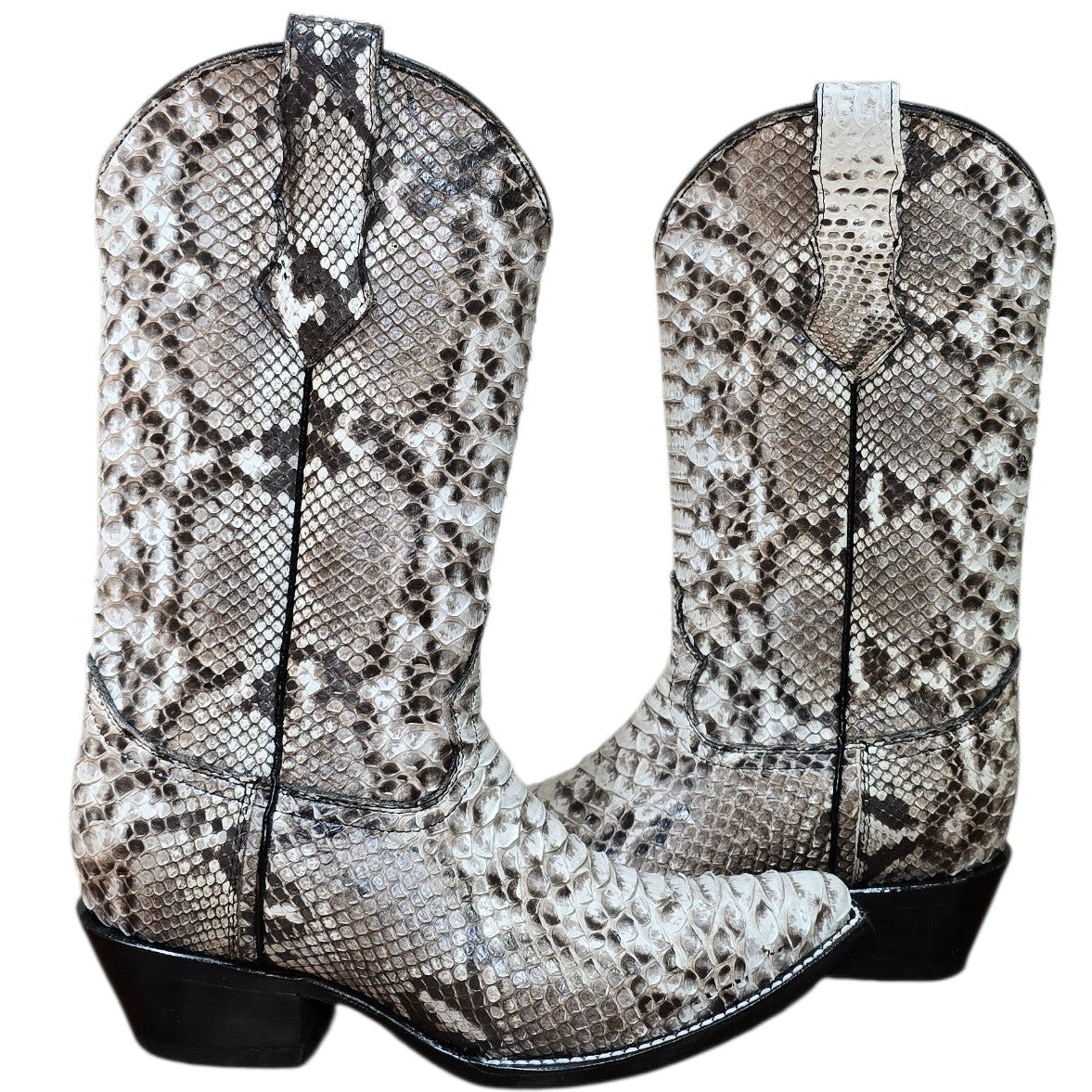 Cowboy Boots (0169) - 13.5" Full Genuine Phyton Snake Skin Boots w/ Snip Toe