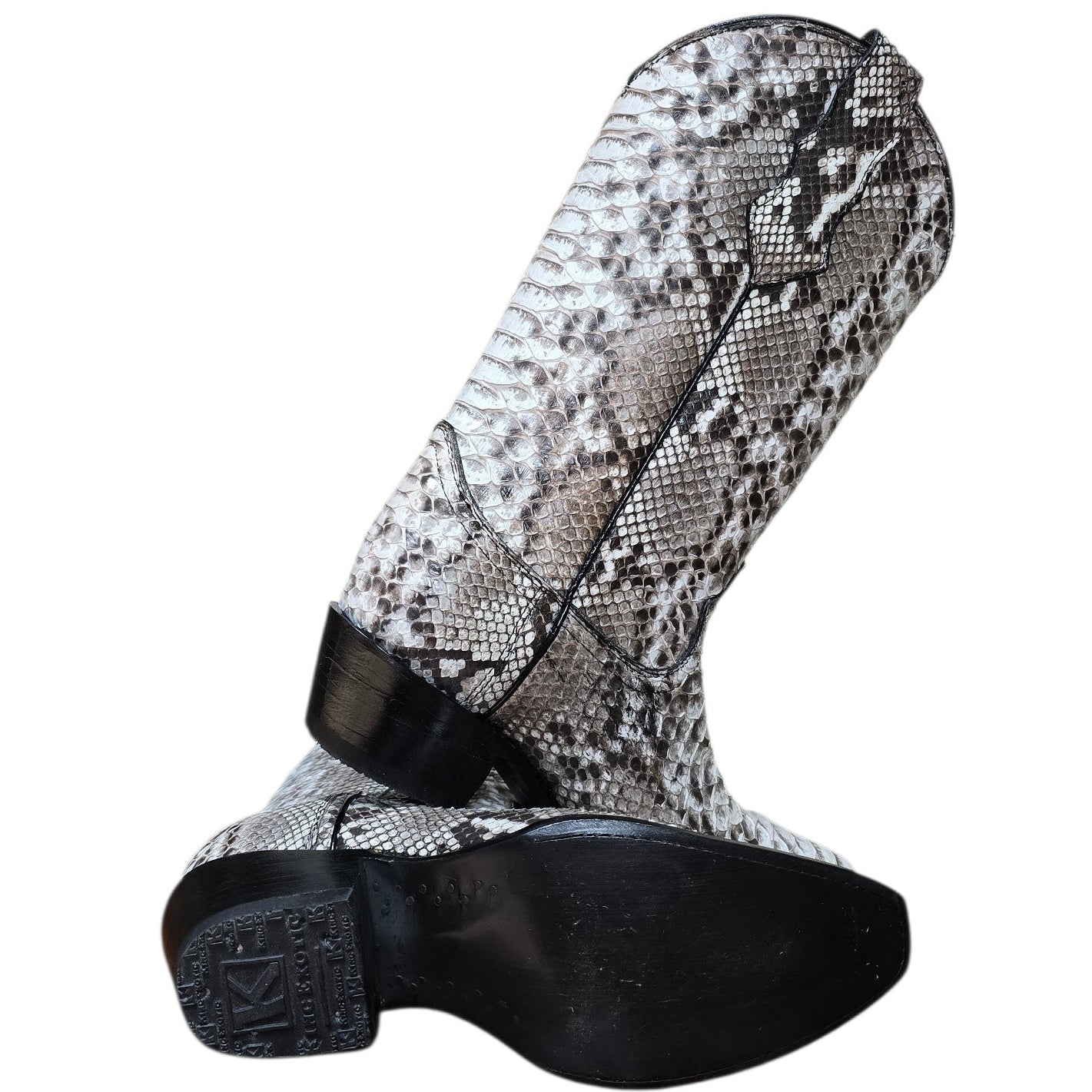 Cowboy Boots (0169) - 13.5" Full Genuine Phyton Snake Skin Boots w/ Snip Toe