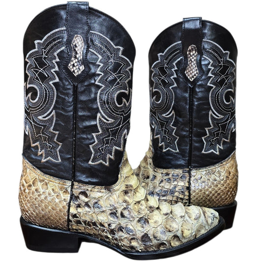 Exotic Leather Cowboy Boots (0175) - 14" Genuine Giant Python Snake Skin w/ Western Stitching & Round Toe