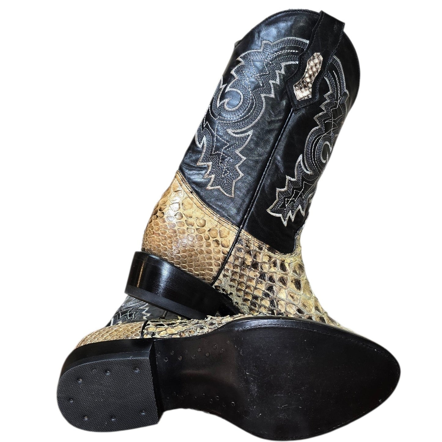 Exotic Leather Cowboy Boots (0175) - 14" Genuine Giant Python Snake Skin w/ Western Stitching & Round Toe